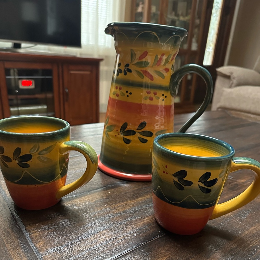Hand painted pitcher and mugs
